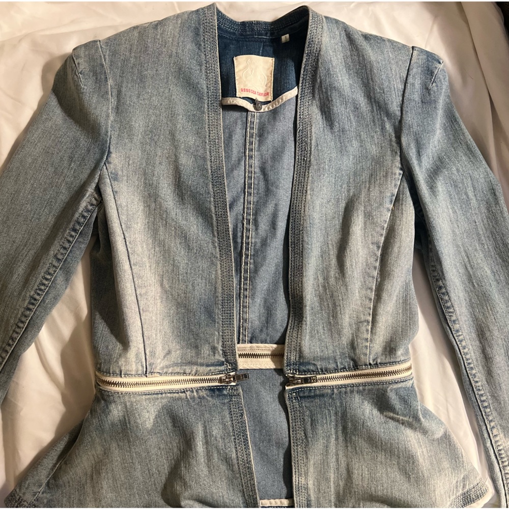 Rebecca Taylor 2 in 1 Zip Off Peplum Denim Jacket Size: 2